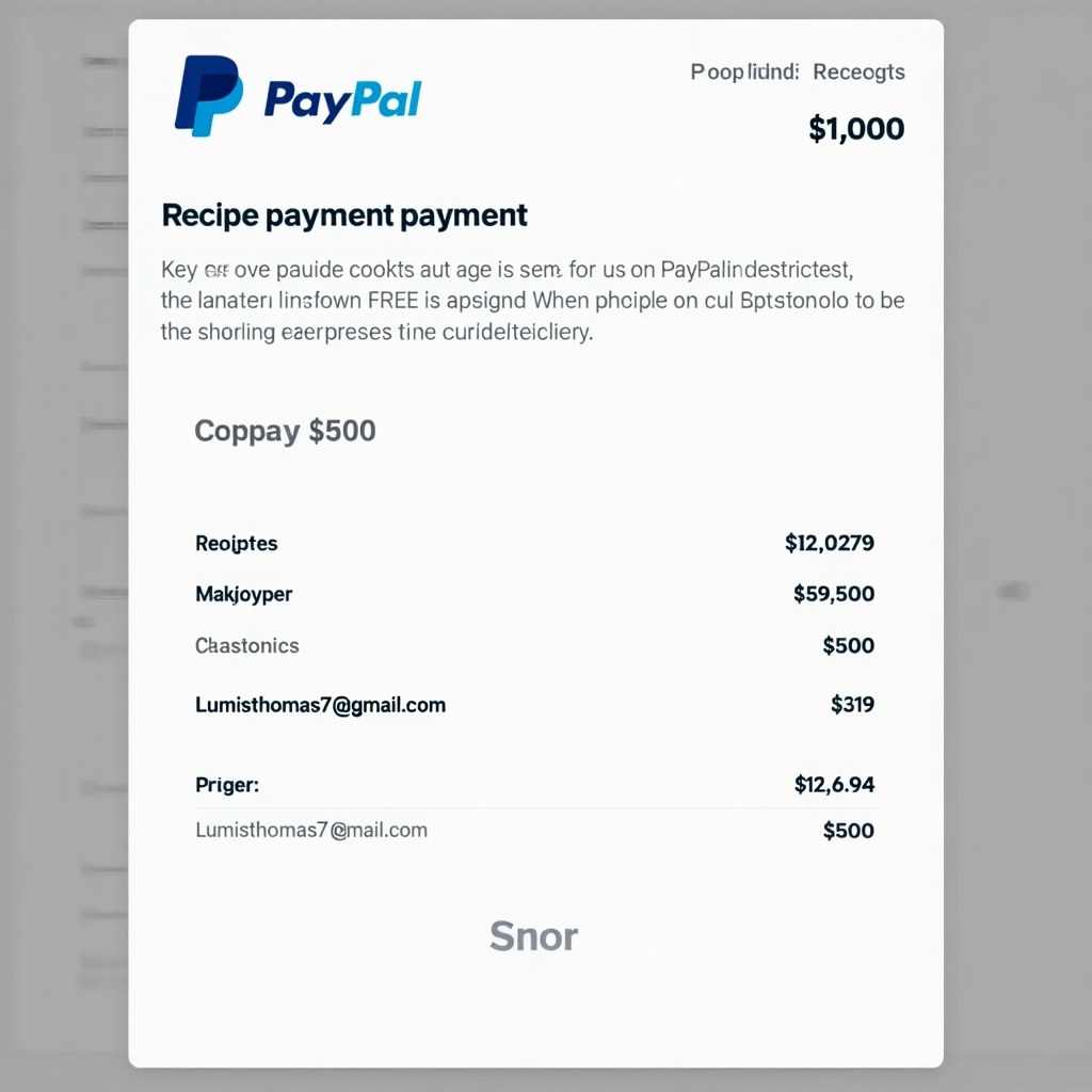 Image of a PayPal payment receipt showing a $500 transaction to Lumisthomas7@gmail.com. Receipt includes details of the payment.