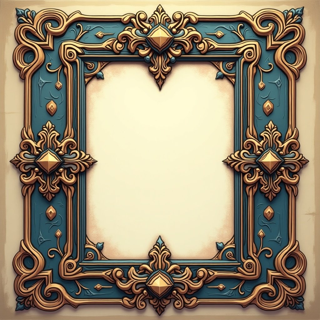 Card frame designed for a game card. Features intricate designs and shapes. The center is empty for customization.