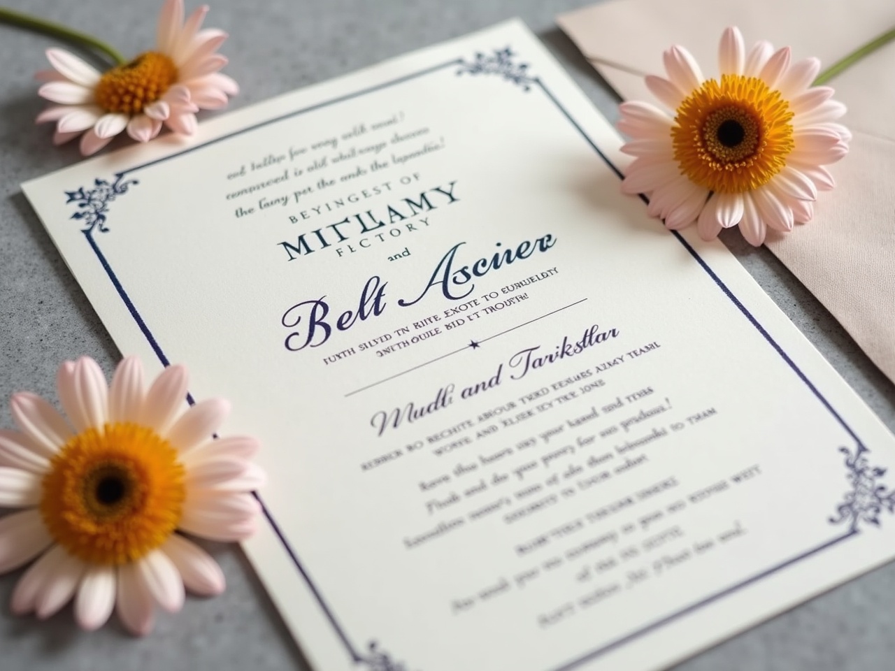 This image showcases a beautifully designed bat mitzvah invitation. It features an elegant layout with text that conveys important details of the event. Accentuating the invitation are soft pink flowers, adding a touch of femininity and grace. The use of lavender on a clean white background enhances the sophistication. Ideal for celebrations, this invitation reflects the joy of a young girl’s coming-of-age ceremony in the Jewish tradition.