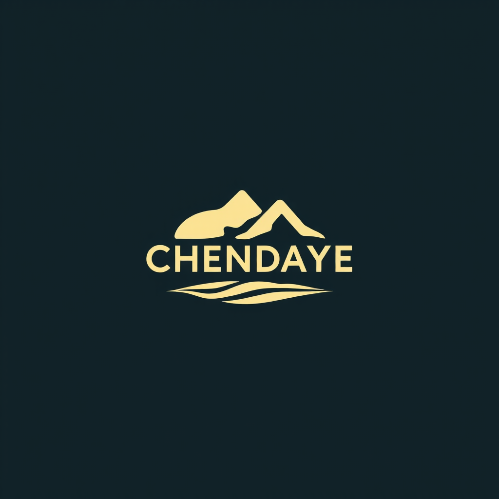 A minimalist logo featuring stylized mountains and the word 'CHENDAYE' with flowing lines underneath, all in a soft yellow on a dark background.