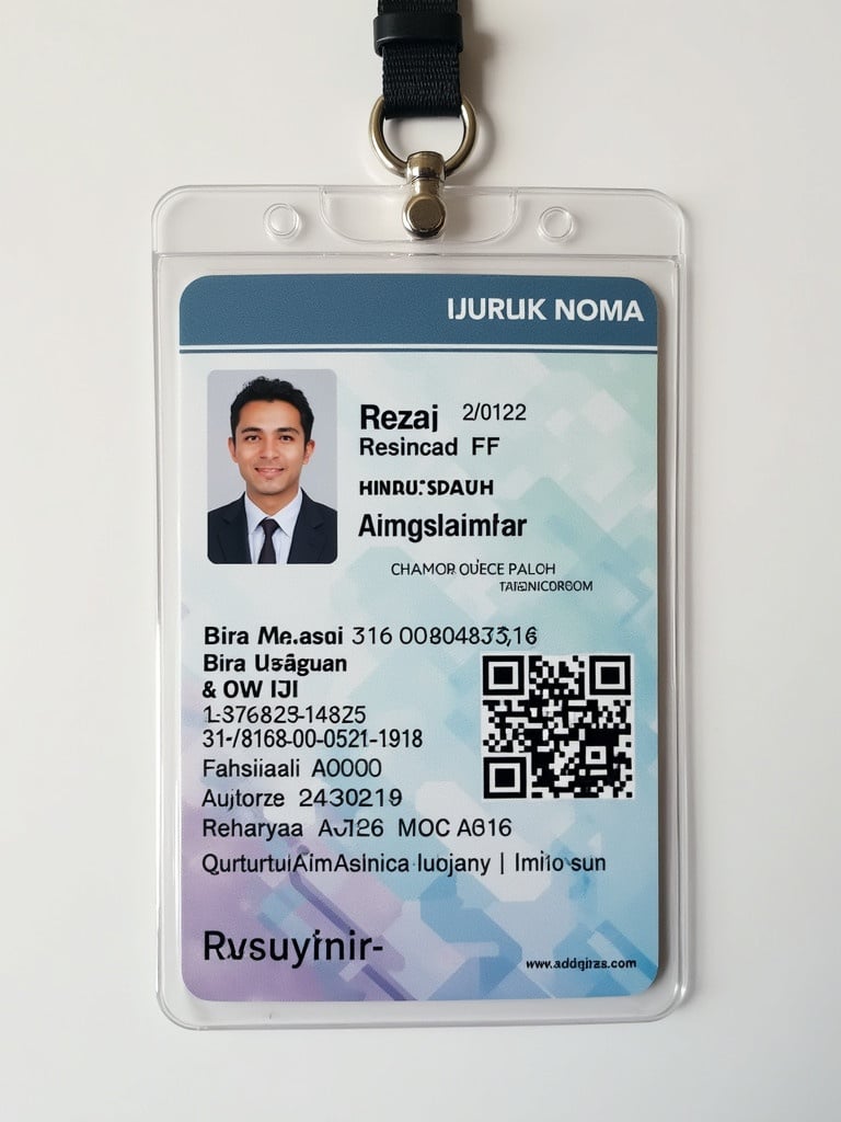 Generate an ID card design for Indonesia. Include personal identification elements and security features.