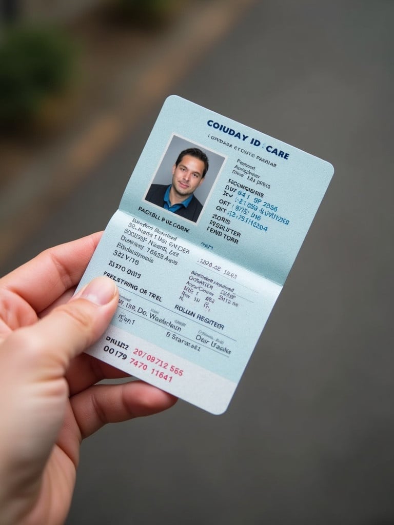 Passport ID card shown in a hand. Card contains personal details for identification purposes.