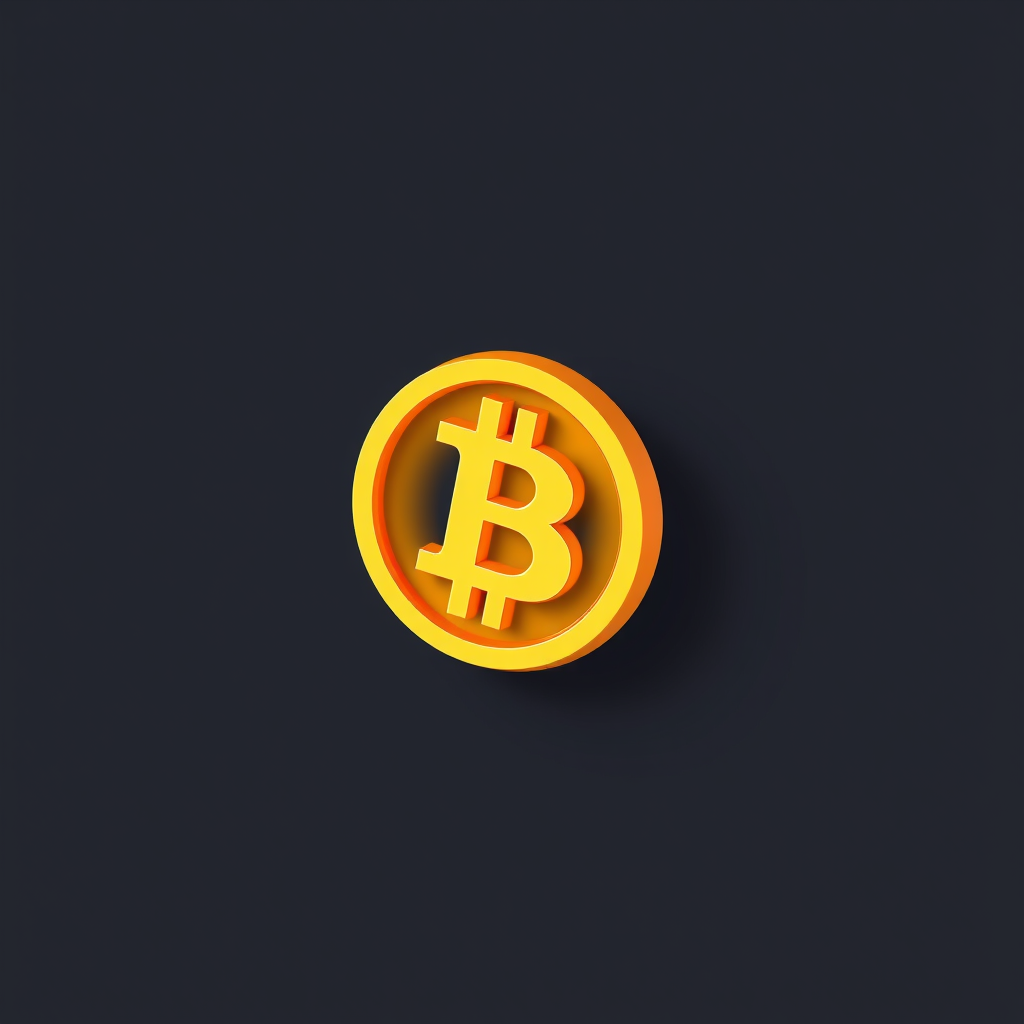 A bright orange bitcoin symbol displayed against a dark background.