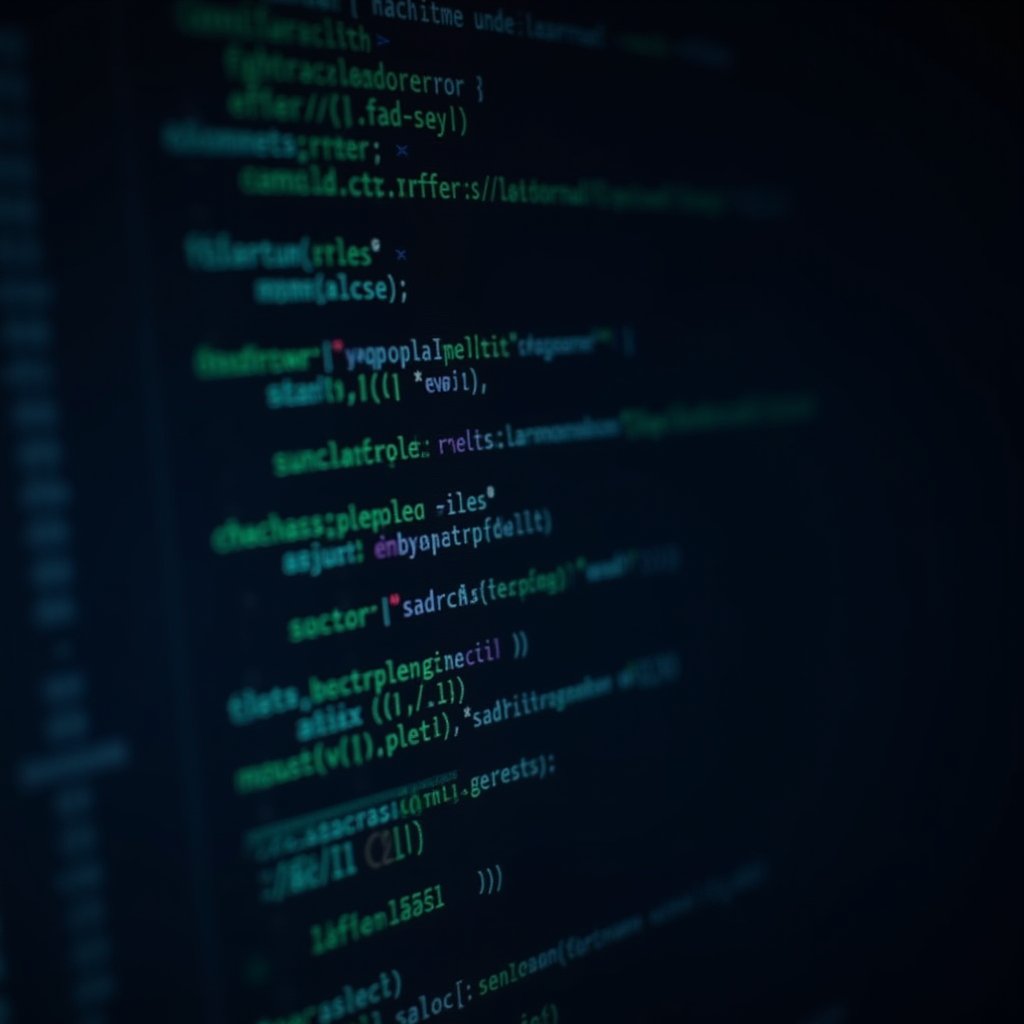 A close-up of a computer screen displaying colorful lines of code with highlighted syntax.