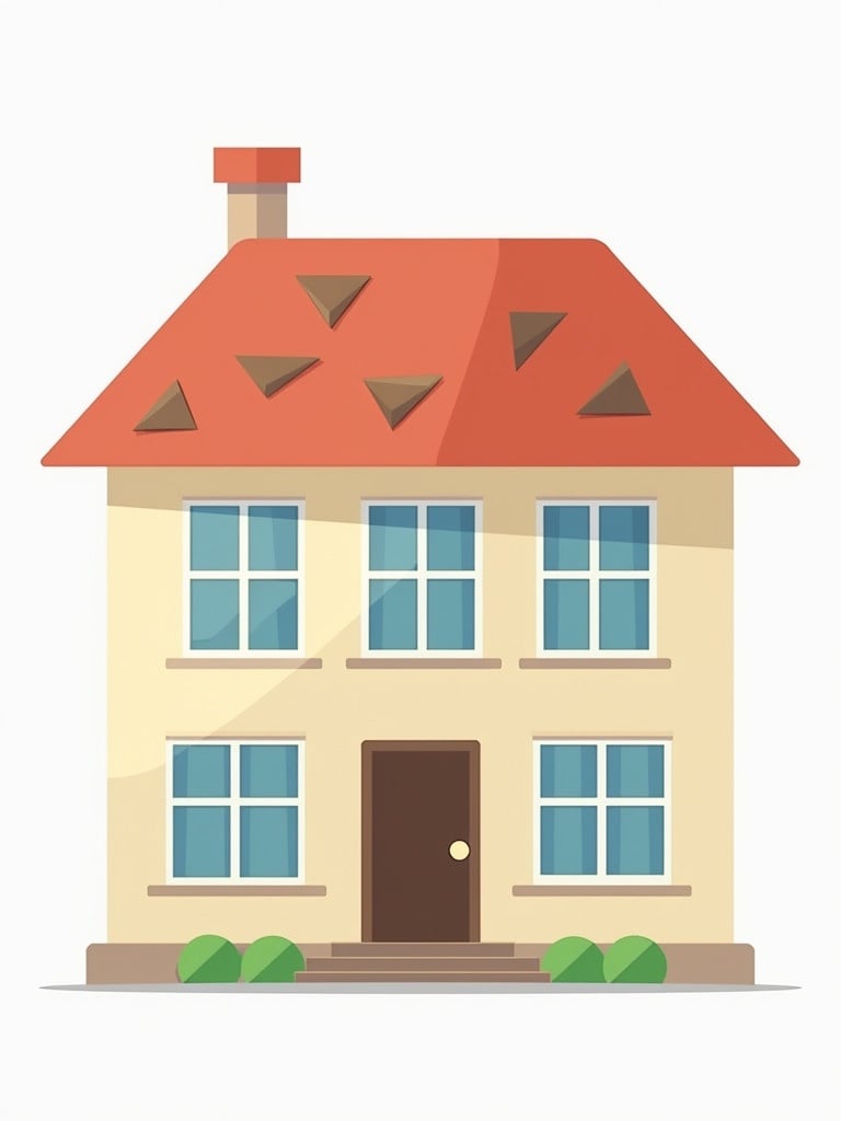 Icon representation of a two-story house with twelve windows six on each floor seven pillars a flat top featuring six triangles spaced evenly