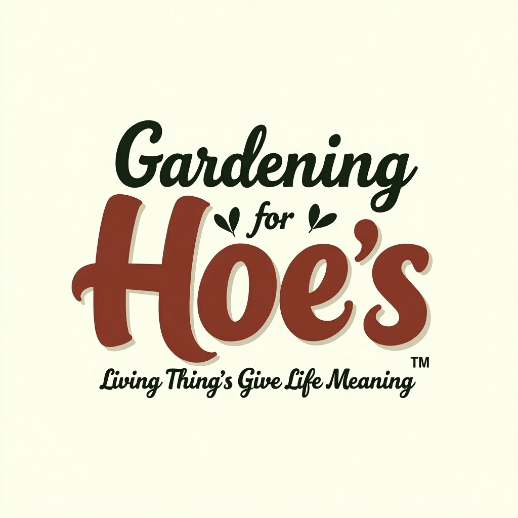 Transparent background text logo Gardening For Hoe's subtitle Living Thing's Give Life Meaning 1950's style high quality