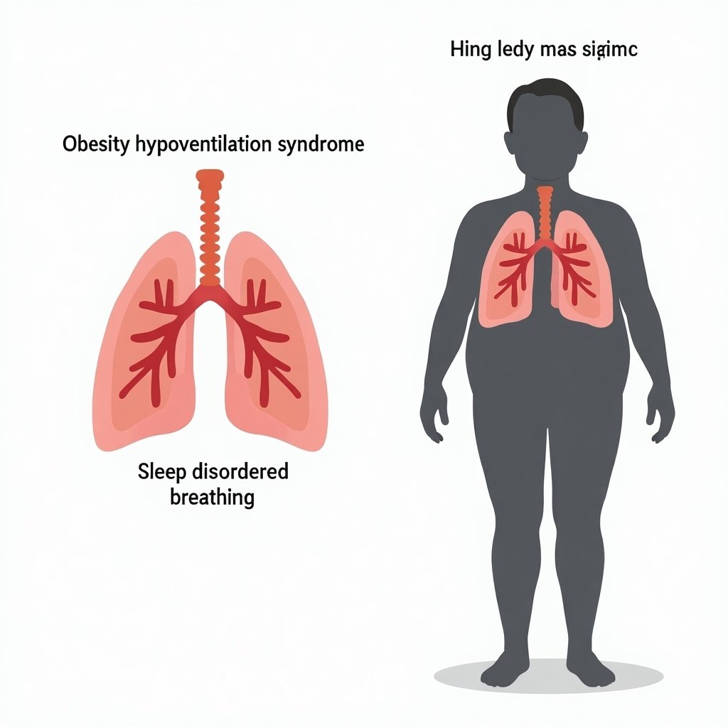 Illustration of obesity hypoventilation syndrome with lungs and a human figure. Depicts sleep disordered breathing and obesity.