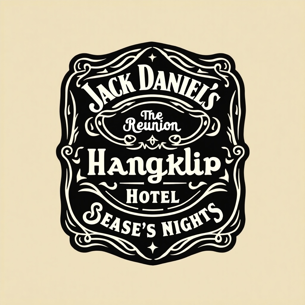 Design a logo for a reunion at Hangklip Hotel. Use Jack Daniel's label style. Incorporate 'Hangklip Hotel' prominently.