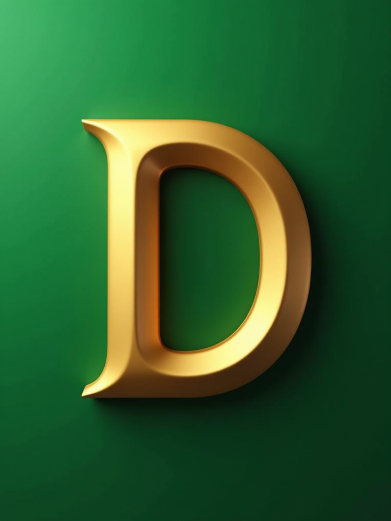 A shiny gold letter 'D' stands out on a green background.