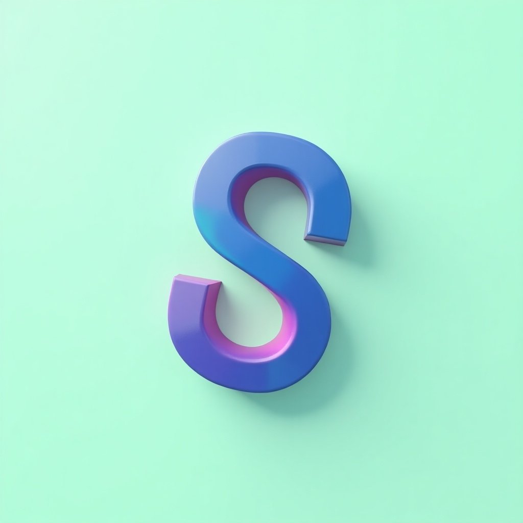 This image features a minimalist logo design with the letter 'S'. The logo uses a gradient blending blue and pink shades. It has two interlocking shapes and is on a light green background. A subtle shadow adds a 3D effect. The logo looks sleek and professional.