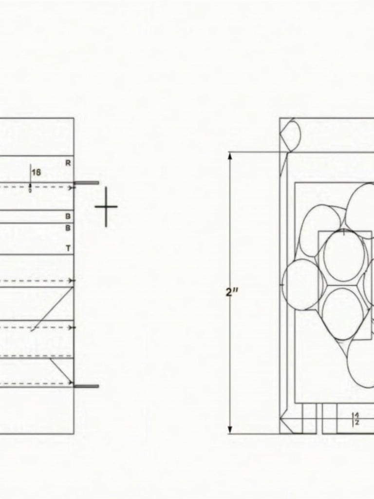 The image contains two technical drawings representing mechanical components. The left shows a profile view with dashed lines to indicate surfaces. The right presents a front view with circular shapes representing holes and includes measurements. The drawings illustrate specifications pertinent for engineering tasks.