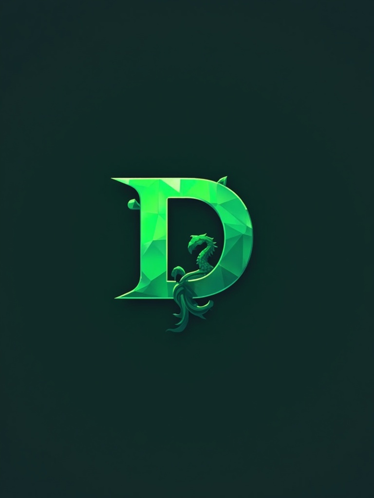 Design logo for Minecraft server named MineDragon. Logo features prominent greenish letter D at center. Icon style is simple and modern. Ideal for gaming communities.