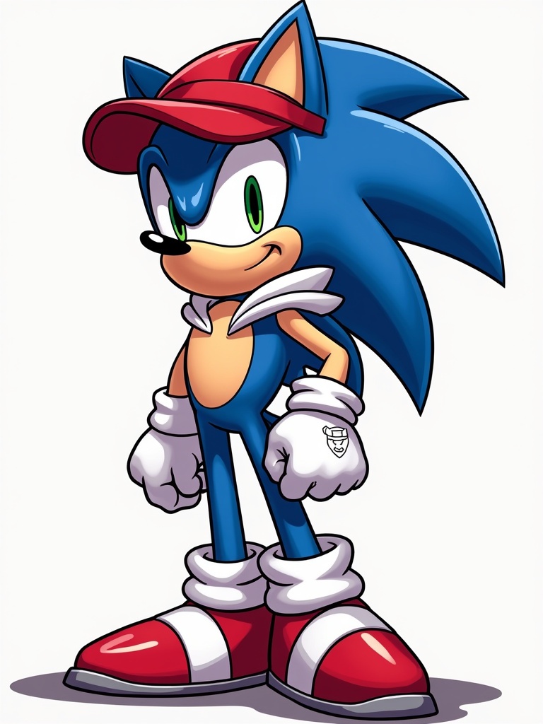 Character design features Sonic wearing a ranger's hat. He is dressed in a hoodie. The illustration has no background and emphasizes Sonic's iconic look.