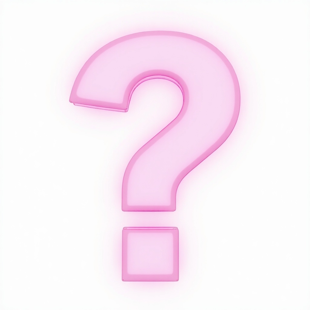 The image features a pink question mark that glows softly against a white background. It is designed in a transparent style, giving it a modern look. This vibrant question mark stands out due to its illumination. Its smooth curves make it visually appealing and engaging. Ideal for use in various digital platforms, this question mark symbolizes inquiry and curiosity.