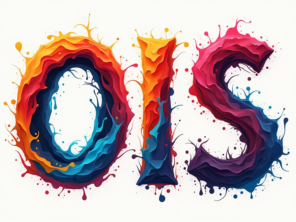 Colorful splash typography art spelling 'OIS', vibrant and artistic letters