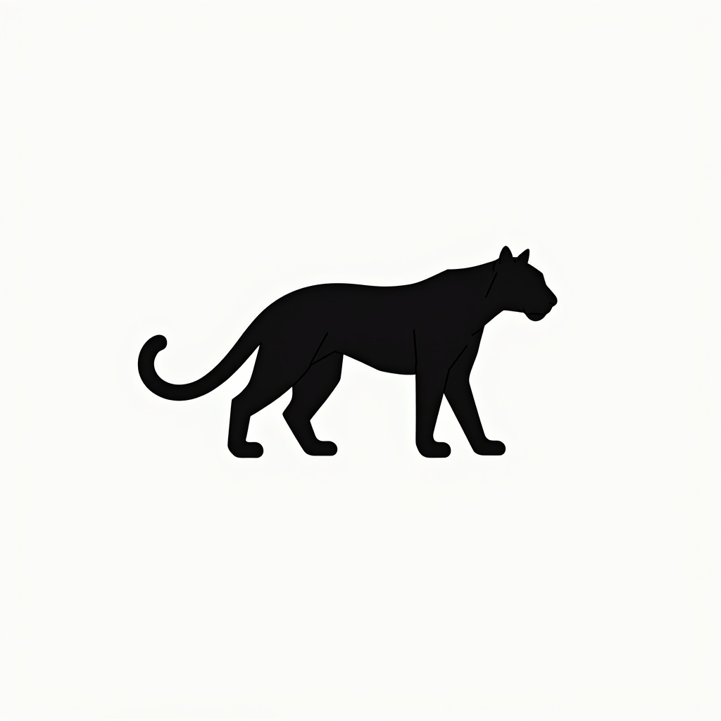 Illustration of a panther using simple geometric shapes. No light and shadow effects. Minimalist style. White background.