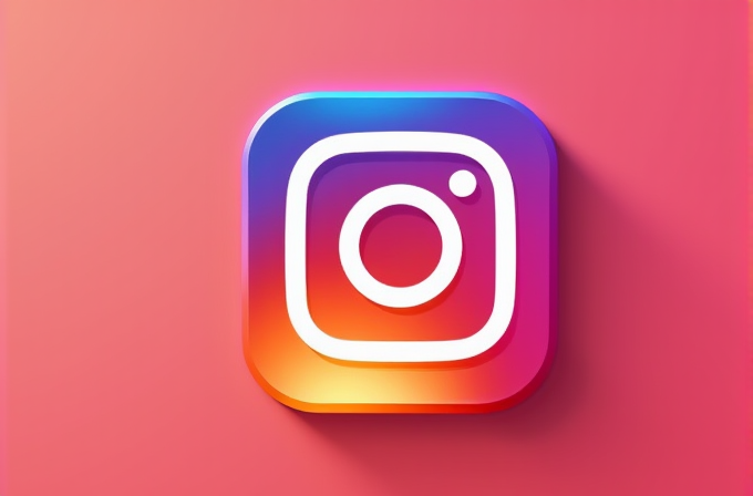 A vibrant, 3D Instagram icon with a gradient blend of orange, pink, and purple hues on a matching pink background.