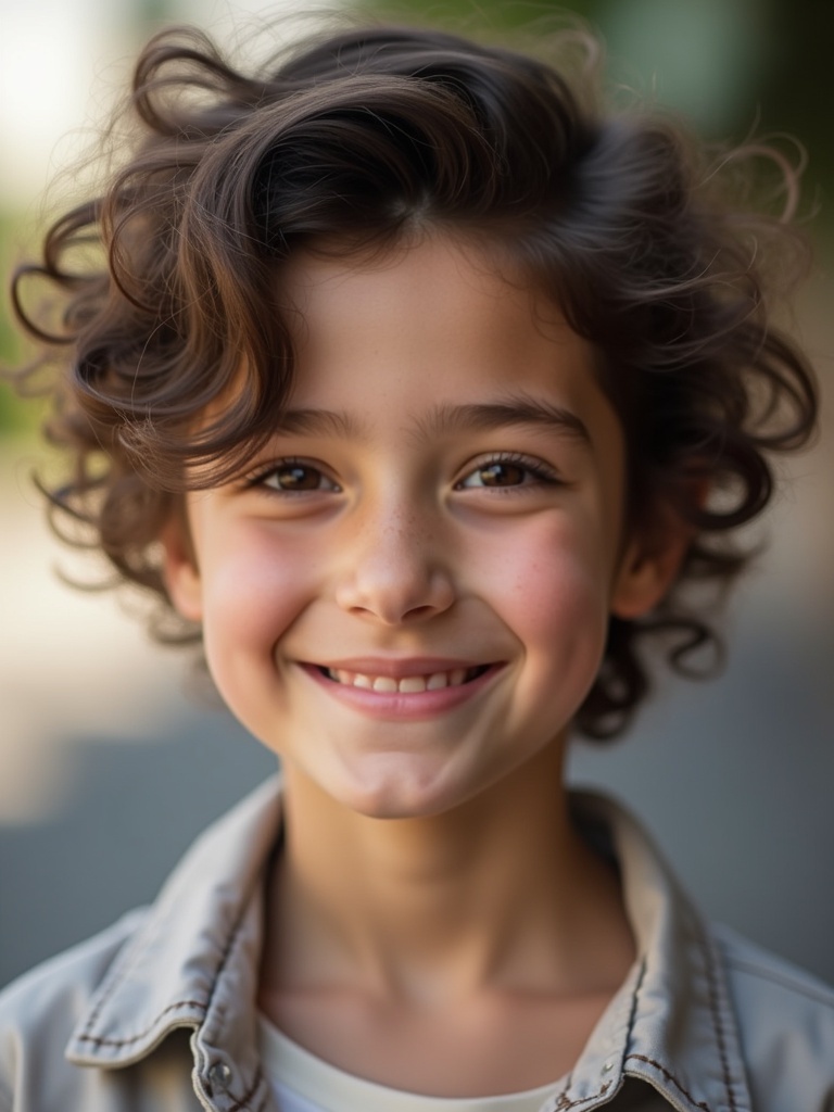 A young person with stylish wavy hair wearing a jacket. The subject displays confidence and charm.