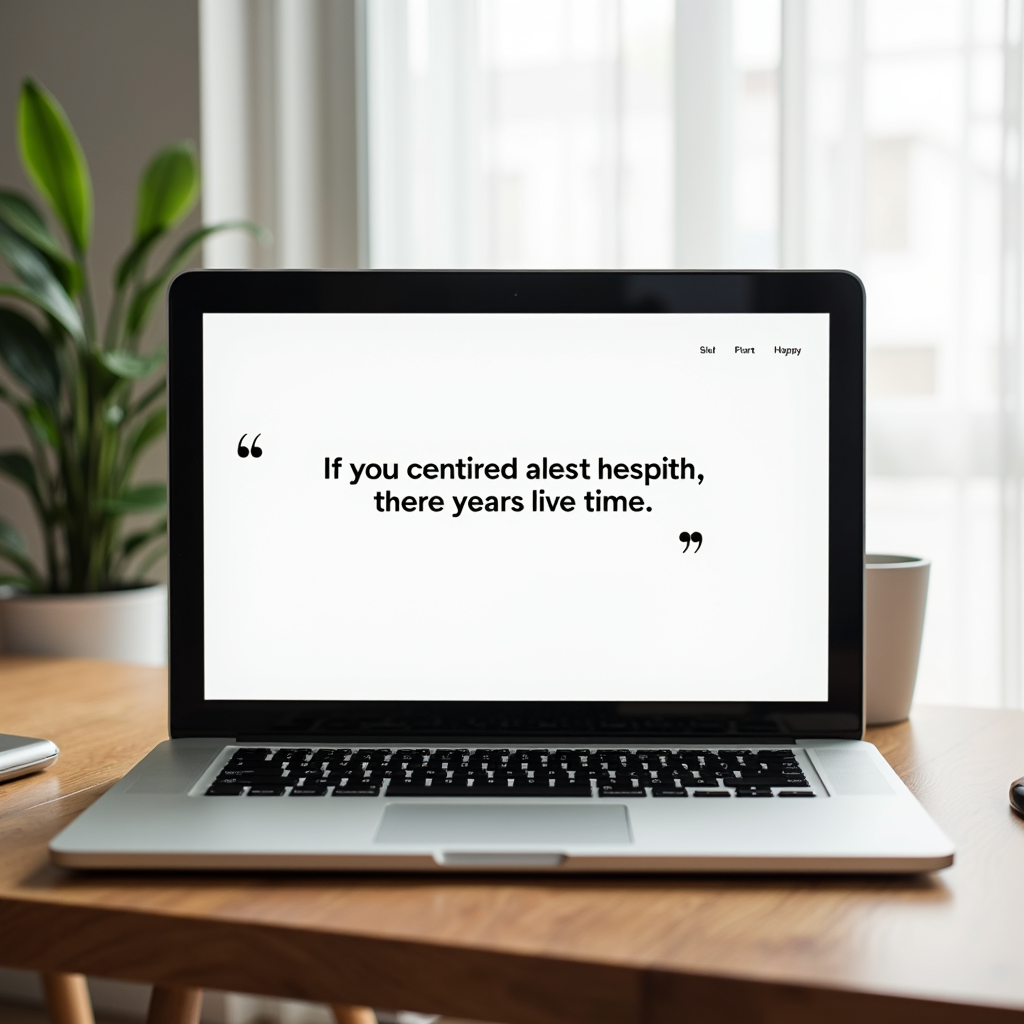 A laptop displaying a nonsensical quote in a bright, clean room.