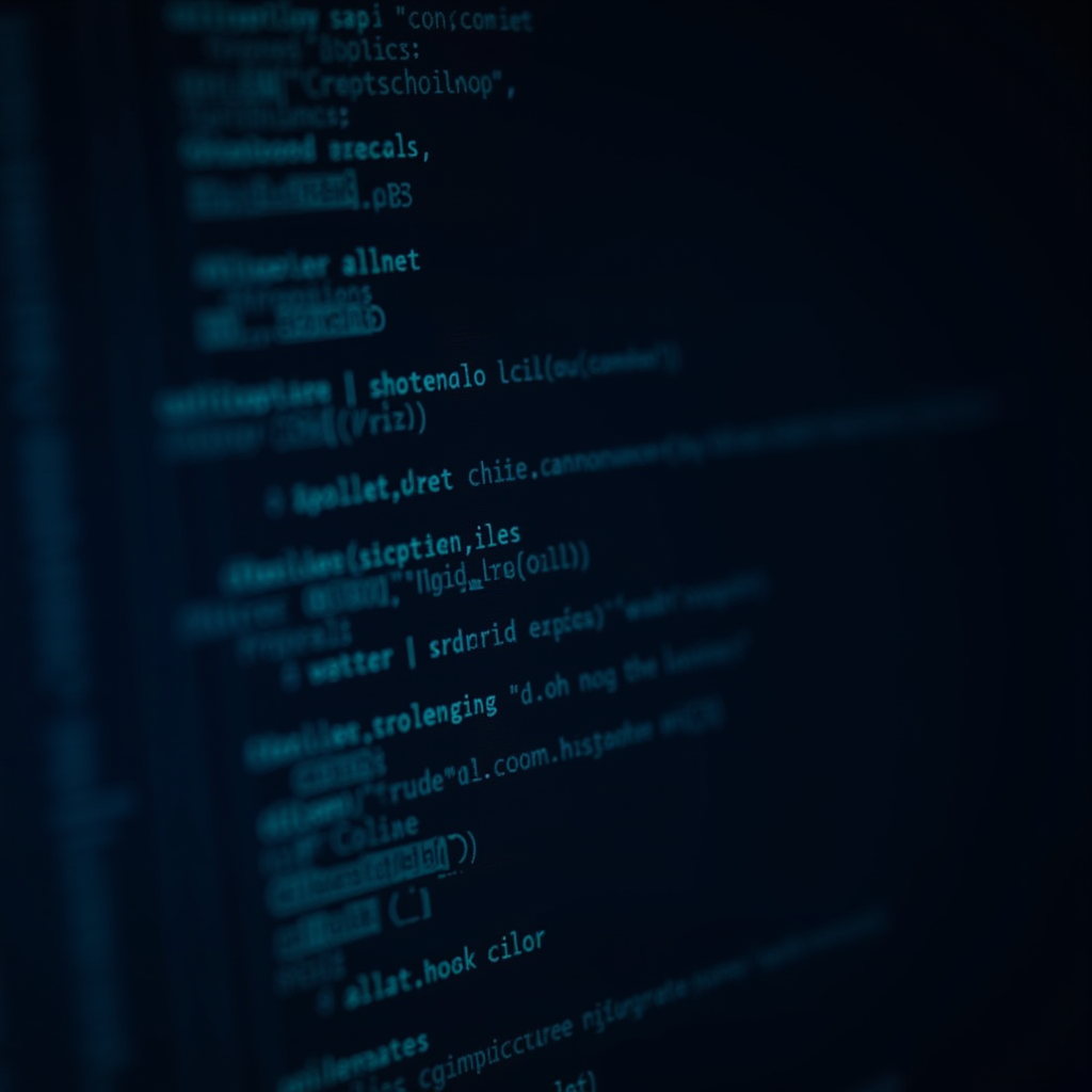 A close-up of a computer screen displaying lines of code amidst a dark, blurred background, suggesting dynamic programming and technology.