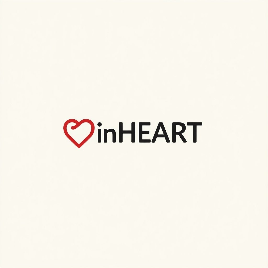 Logo features the text 'رب' and 'inHEART'. Symbolizes that God is in the heart. Includes a red heart shape connected to the text.