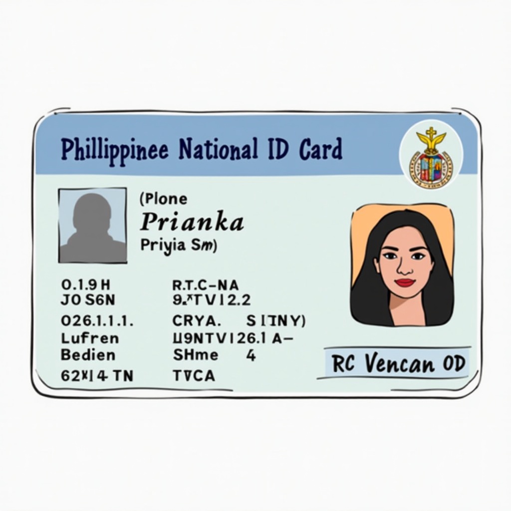 Design of a Philippine national ID card. Features identification details and a person's name.