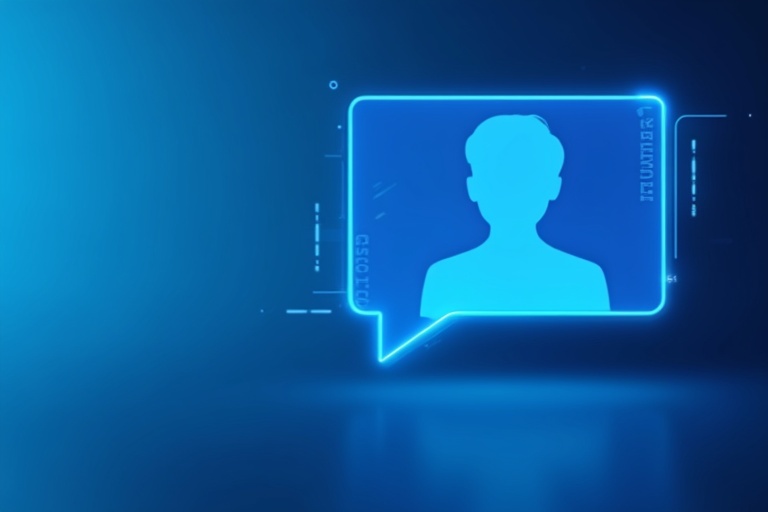 A modern banner shows a Telegram chat interface focusing on a dimmed user avatar. The design features a cool blue color scheme with glowing design elements. The text 'Telegram' appears in a clean futuristic font.