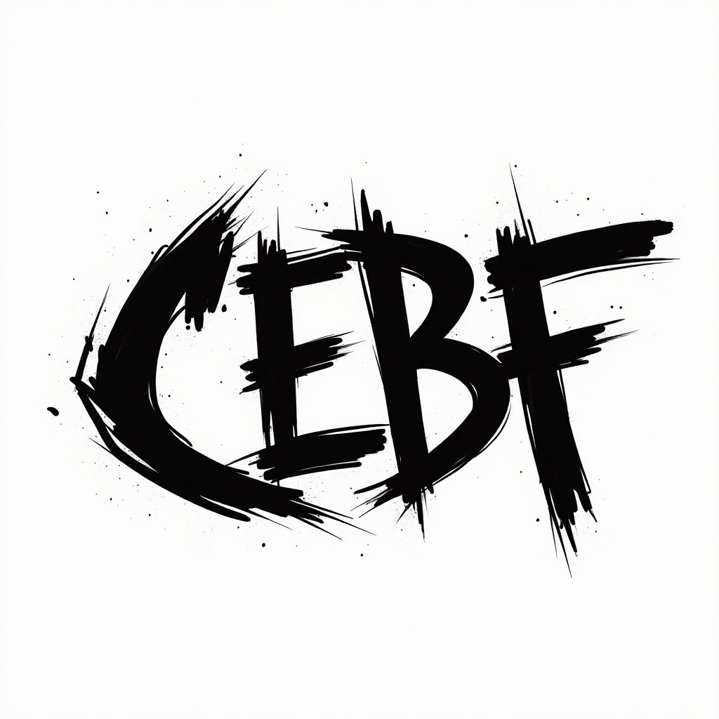 An elegant graffiti style cursive font spelling CEBF. The letters are bold and expressive. The background is plain white to enhance visibility of the text.