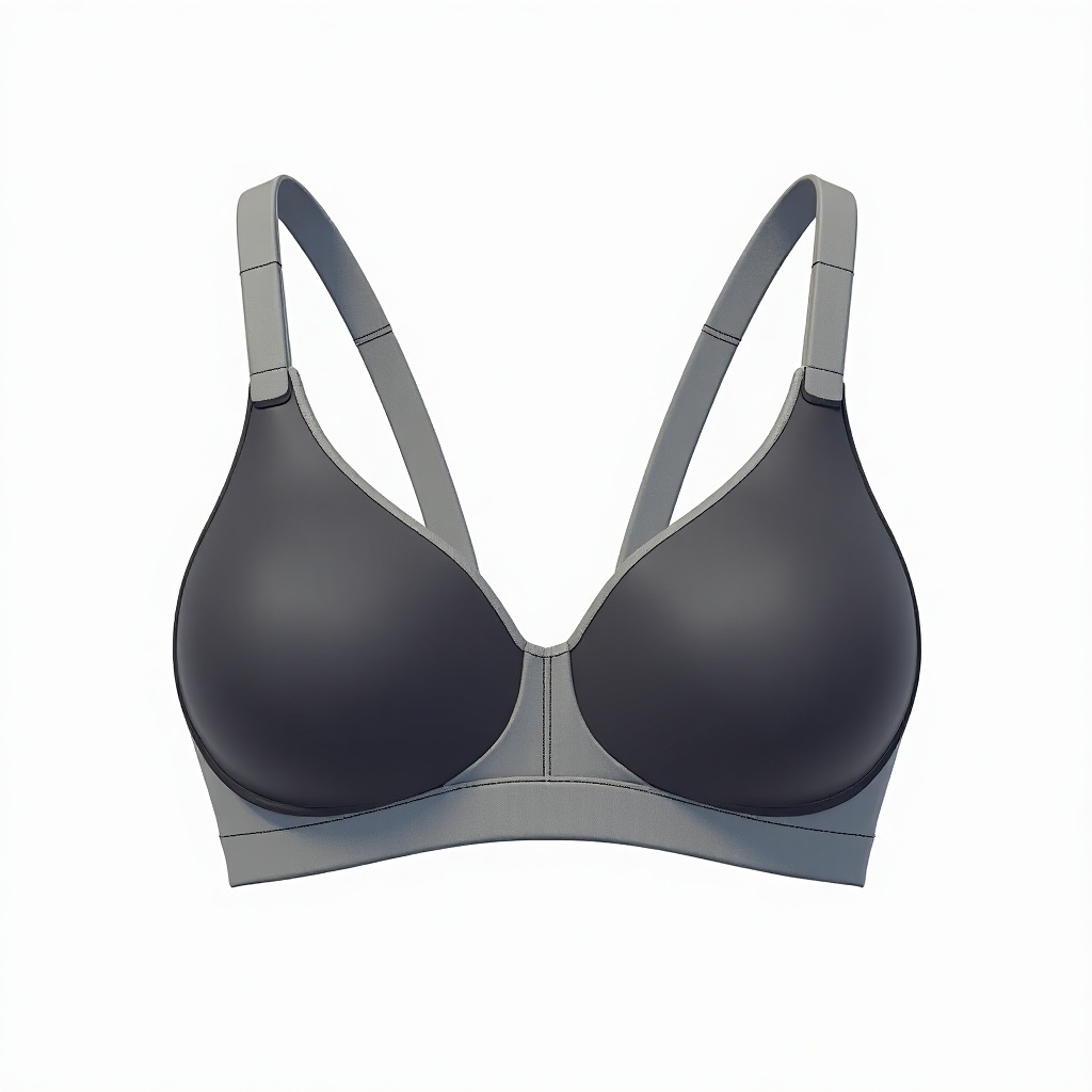 Bra-like design features a Y-shaped front panel for ergonomic fit. Back has T-strap or crisscross for support. Smooth, matte finish fabric with slightly glossy electrode covers. Neutral colors with optional accents and subtle patterns. Discreet electrode placement indicators. Ergonomic seamlines enhance fit. Adjustable, thin straps blend into design. Compact module access with minimalist opening. Visual layout ensures symmetry and low-profile design.