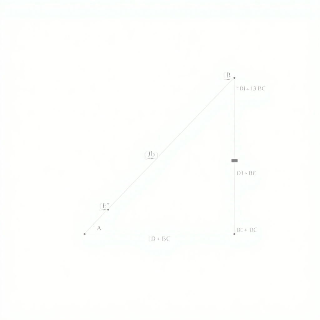 Simple triangle ABC with midpoints on sides. Points D and E marked. Line DE connects D and E, shown parallel to BC. Clear labels on all points. Clean design on white background.