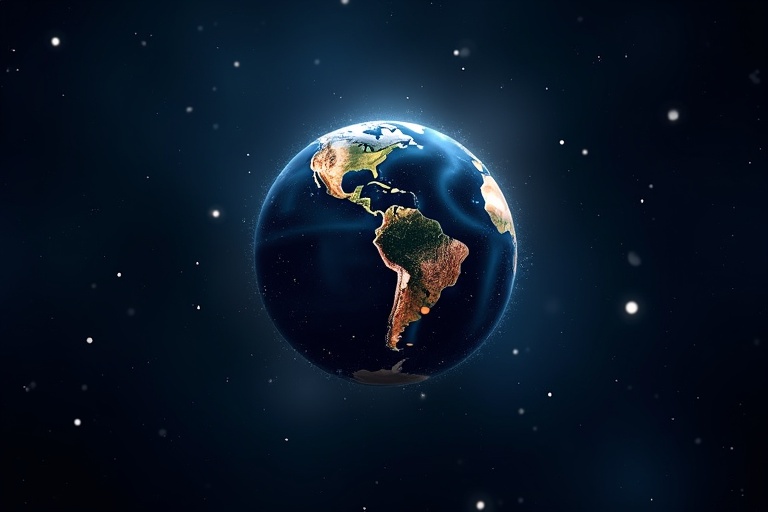 A glowing globe symbolizes Earth in a dark starry sky. Lines or dots connect across it for decentralized networks.