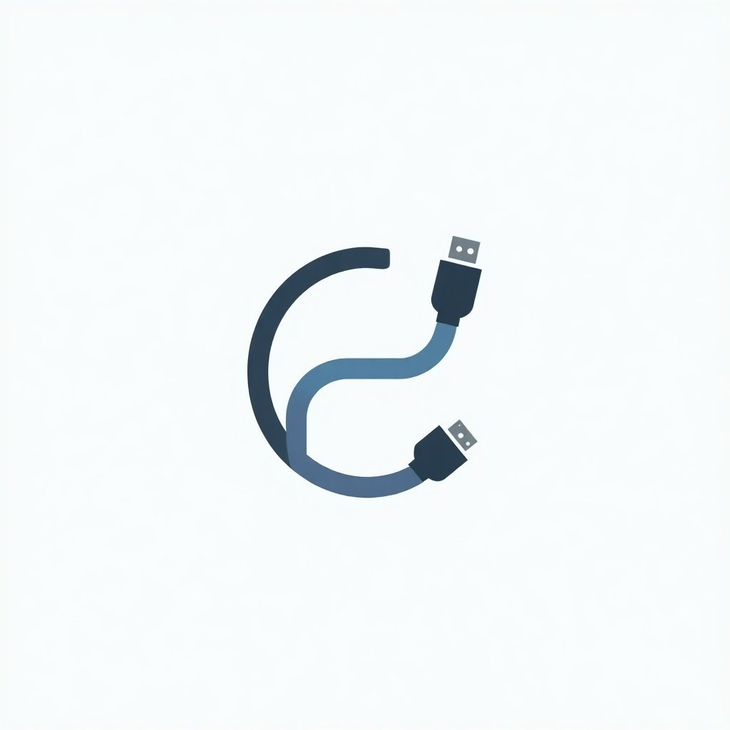 This image showcases a sleek and minimalist logo design. The logo features a connected cable that creatively forms the letter 'C'. The color scheme consists of various shades of blue and grey, giving it a modern professional look. Clean lines are used throughout the design, contributing to a simple yet effective appearance. A modern sans-serif font complements the overall aesthetic, making it suitable for technology-related branding.