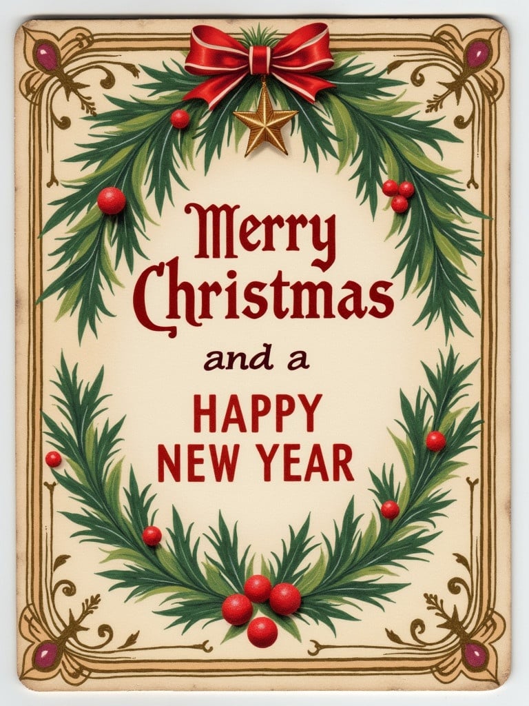 A vintage greeting card design features festive holiday wishes. The card displays the text, 'MERRY CHRISTMAS AND A HAPPY NEW YEAR. WITH MUCH LOVE, FROM ASTERIC AUDIT SERVICES.'