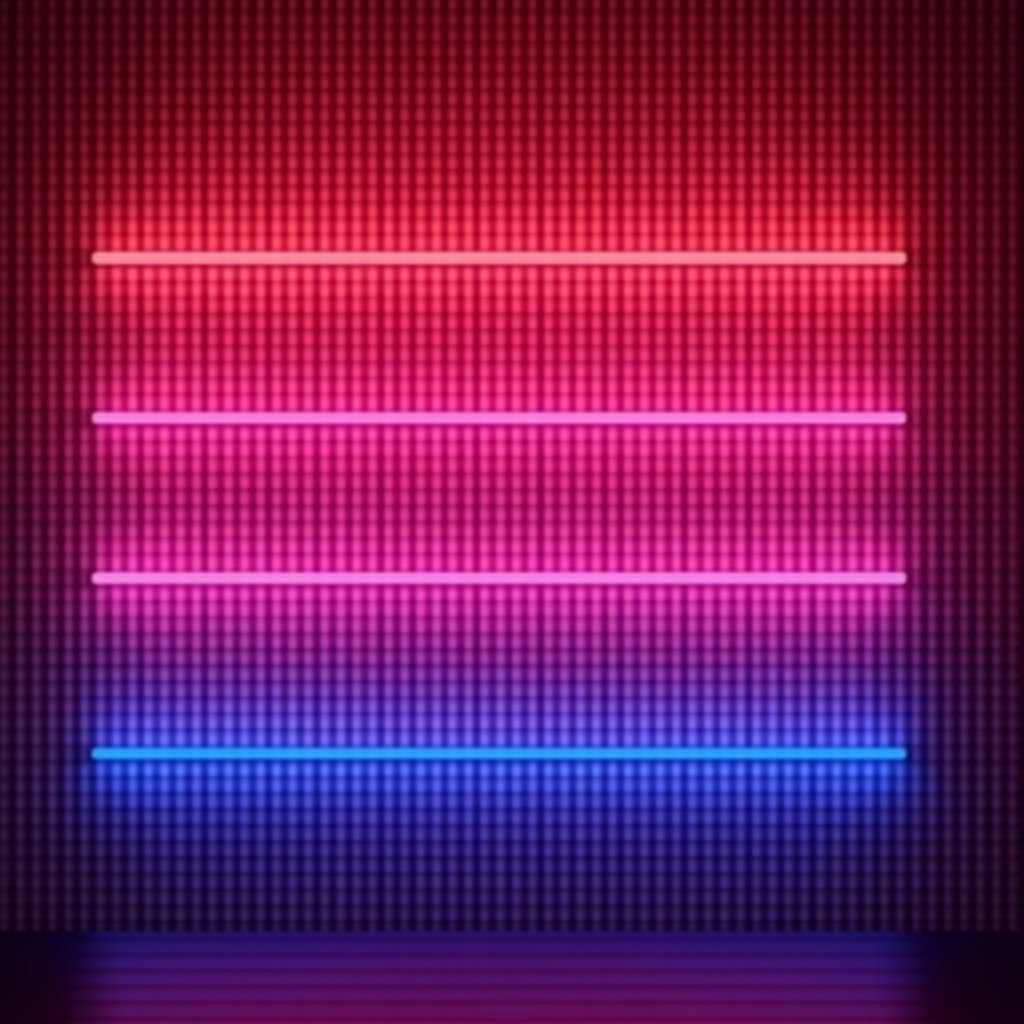 Vibrant neon lighting background in red, pink, and blue. Modern and dynamic atmosphere created by light strips on a textured wall.