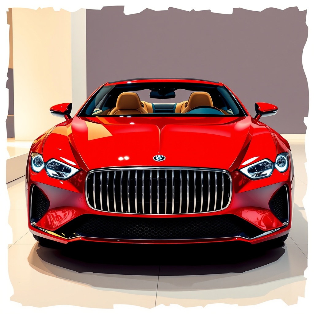 A striking red luxury sports car displayed in a showroom.