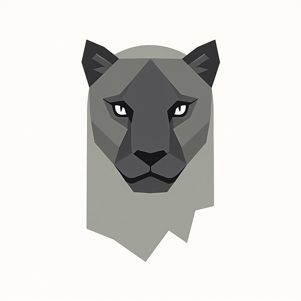 A panther illustration composed of simple geometric shapes. Minimalist design with no light and shadow. White background. For a brewery logo.