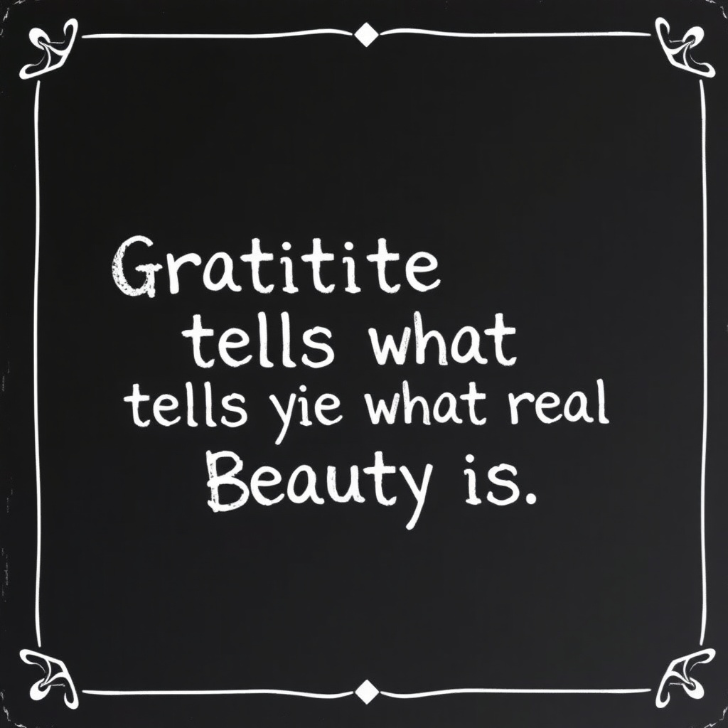 Gratitude quote on a chalkboard with decorative border