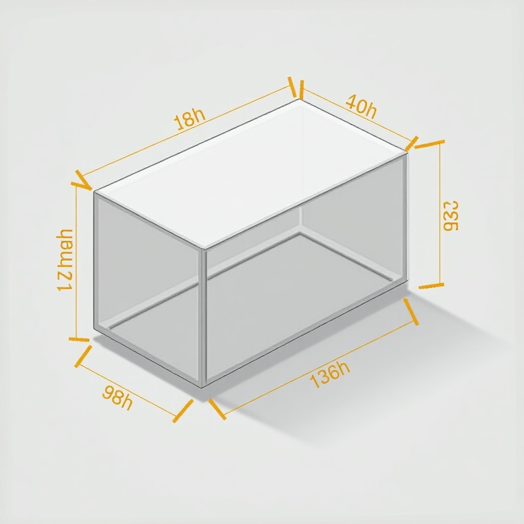 Transparent outline of a rectangular box with clear dimensions. Length, width, and height measurements in inches. Isometric perspective to show 3D form. Yellow measurement lines on gray background for clarity. Ideal for engineering or architectural purposes.