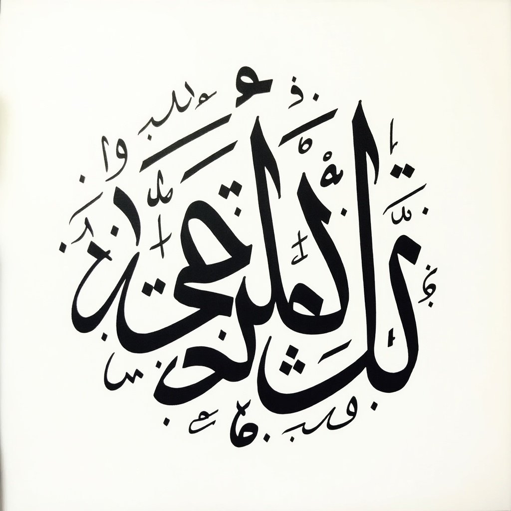 Handwritten Arabic calligraphy featuring the names 'أسماء ال ثاني'. Calligraphy designed to fill a small box or circle.