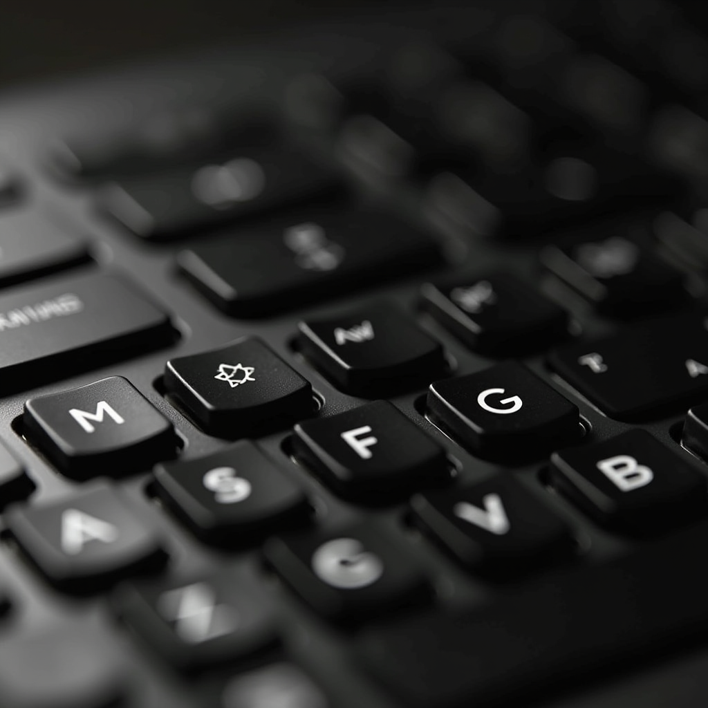 Close-up of a keyboard with a unique symbol on one key.