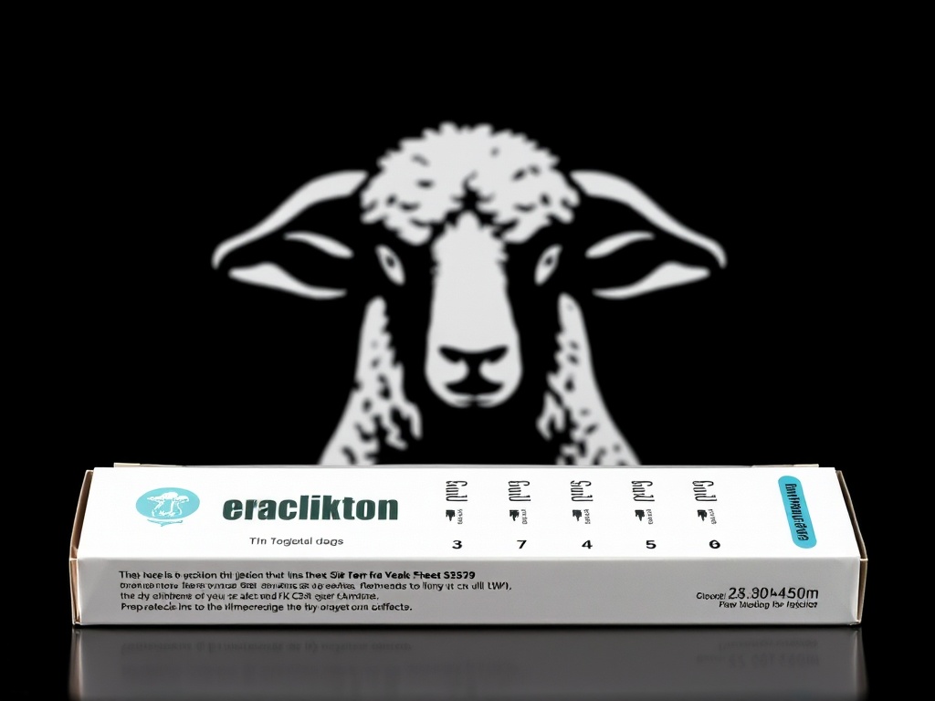 The image features a white box with text, highlighted against a black background adorned with a stylized, monochromatic sheep illustration. The sheep is centrally positioned, creating an engaging focal point, while the box, possibly representing a product, occupies the foreground with readable but fictional branding and text.