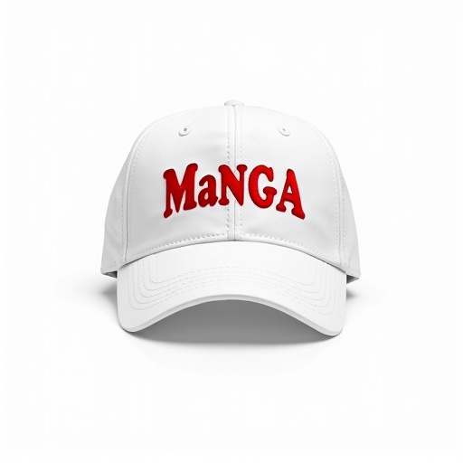 A white cap features the word 'MaNGA' in bold red letters. The design is simple yet stylish. The cap is suitable for fans of anime. It showcases an interesting blend of fashion and pop culture. The embroidery stands out against the white background.