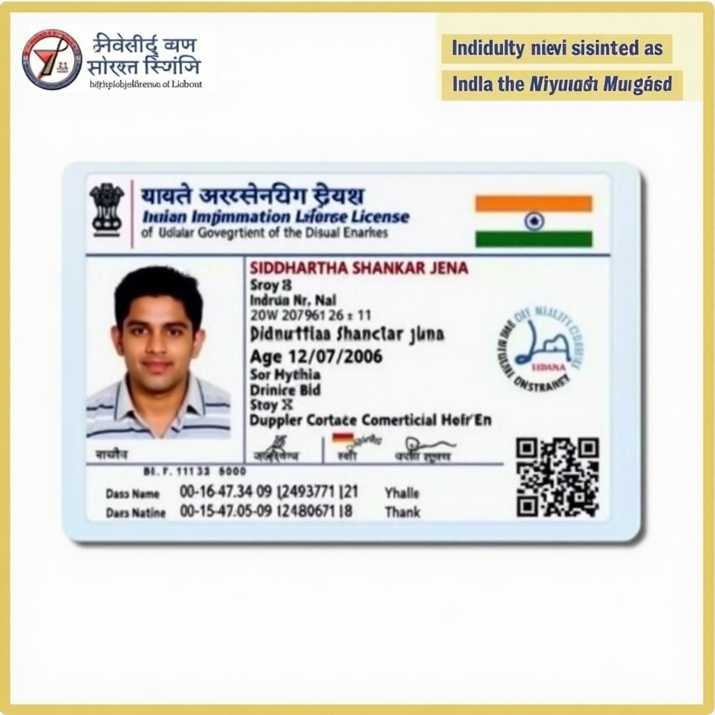 Image features an Indian driving license card showing personal details. The card includes a name, an age of 18, and a birth date of 26/07/2006. Card design resembles a typical government layout, indicating an official status. An identification photo is clearly visible. The overall appearance is professional and suitable for identity verification.