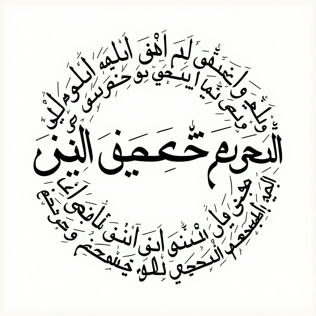 Handwritten Arabic calligraphy of names arranged in a circular format. Calligraphy includes ابن موفق الشافعي الحموي.