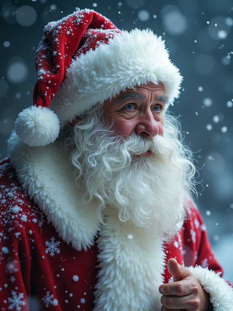 Realistic Santa Claus is writing name Varangana 18 in snow. Snow is gently falling around. Santa is dressed in traditional red suit with white fur trim. His beard is long and fluffy. Background shows a magical winter scene.