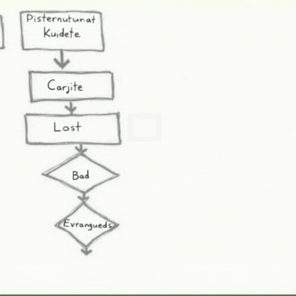 Flowchart illustrating the process of setting up Raspberry Pi. Steps include Kuiitete, Carjite, Lost, Bad, and Evrangueeds. Shows decision points leading to different paths. Simple and clear for user understanding.