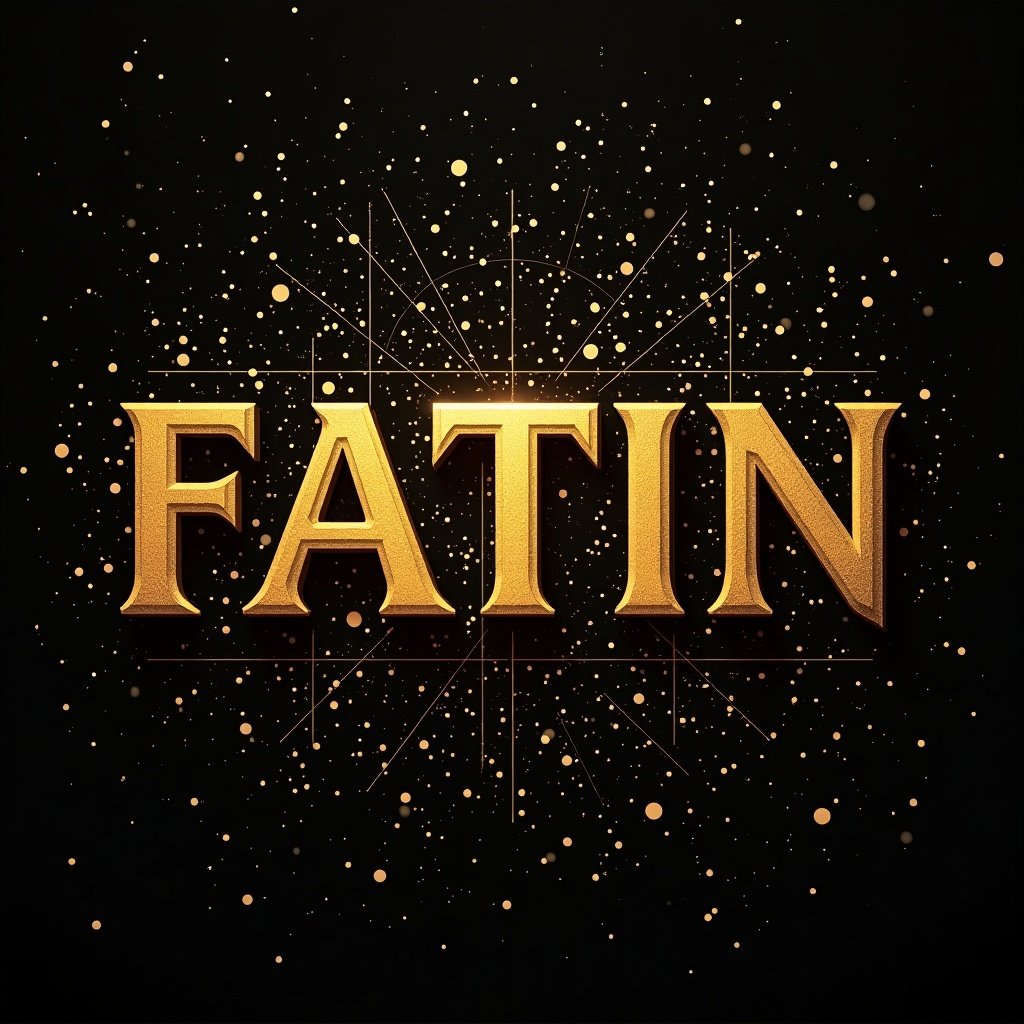 Create a background featuring the name FATIN in a golden ratio font style. Use a luxurious golden color for the text against a dark background.