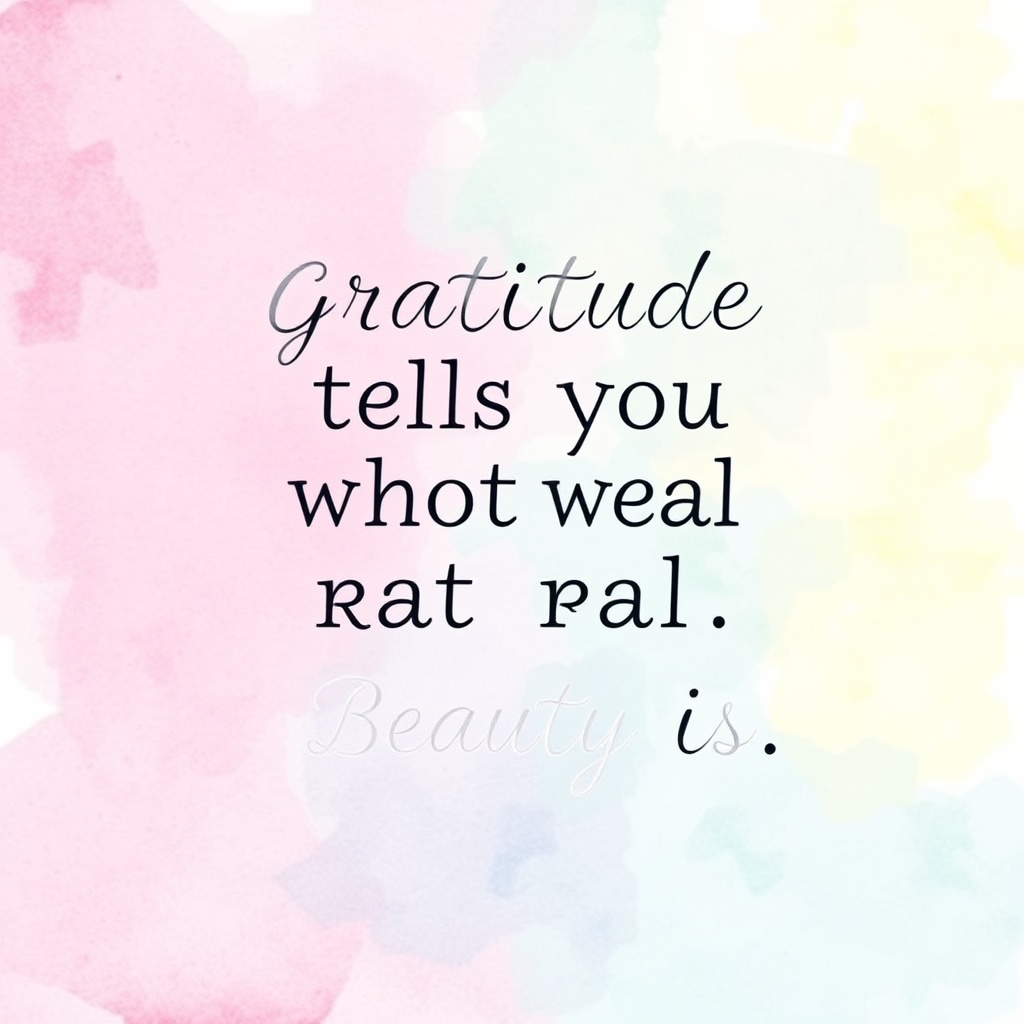 An inspirational quote about gratitude on a pastel watercolor background