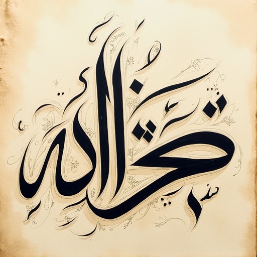 Create an artistic representation of the word الإخلاص in Diwani style. Focus on elegant curves and flowing lines. Utilize a blend of black against a soft beige background. Incorporate floral elements around the edges.