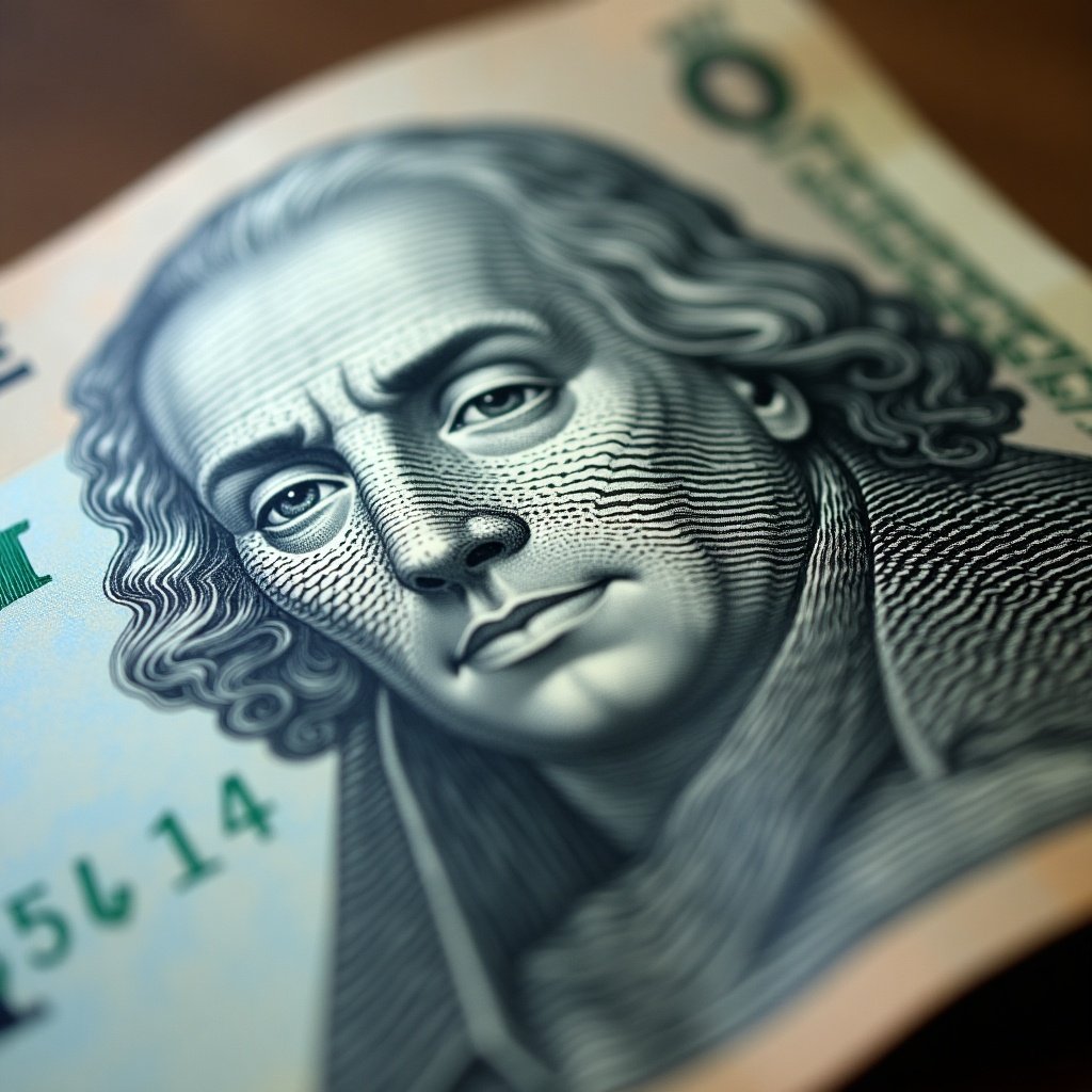 A close-up of a currency note showing intricate designs and features. The note has detailed engravings. Soft lighting highlights the textures and patterns. It captures the complexity of banknote design as an educational representation of monetary value.